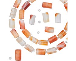 Oranje natuursteen kralen - 2 strengen van ca. 2 stuks - Tube edelsteen agaat - Losse stenen kralen zuilen - Chakra kralen voor armbanden, kettingen, oorbellen