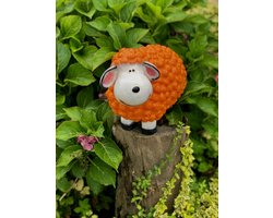 Oranje schaap wol klein 34 cm hoog - polyester - polyresin - polystone - hoogkwalitatieve kunststof - decoratiefiguur - interieur - accessoire - voor binnen - voor buiten - cadeau - geschenk - tuinfiguur - tuinbeeld