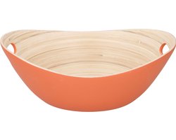 Oranje serveer schaal van bamboe 27 cm - Fruitschaal van bamboe oranje - Keuken accessoires