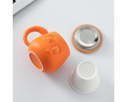 Oranje Theekop met Theezeef en Deksel - 400ml - Kantoorbeker met Schattig Kattendesign - Keramische Theebeker met Deksel en Filter, 12.9 x 9.5 cm - Inclusief Reistas, Ideaal voor Thee- en Waterliefhebbers