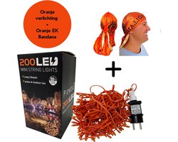 Oranje WK Lichtsnoer & Oranje Bandana- WK Voetbal - Kerstlichtjes - Lichtsnoer - Oranje Feest Artikelen - 200 Lampjes - 8 meter - Koningsdag - Oranje Led Slinger - Fienosa - EK voetbal -feestverlichting - tuinverlichting - Sfeer - Oranje versiering