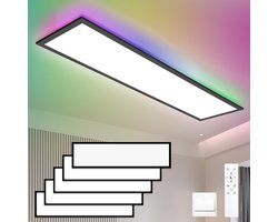 Oraymin LED Paneel Lamp 120x30 cm Zwart-RGB Kleurverandering-Dimbaar-Woonkamer Slaapkamer Kantoor-Set van 5