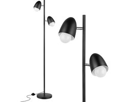 Oraymin LED Vloerlamp 170cm – 2 Verstelbare Lampkoppen – E27 Fitting Incl. Lampen – Voor Woonkamer Slaapkamer Kantoor – Zwart