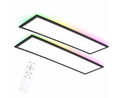 Oraymin Set van 2 LED Plafondlampen – 120x30 cm – RGB Sfeerverlichting – 40W – Dimbaar – Zwart – Voor Woonkamer en Slaapkamer