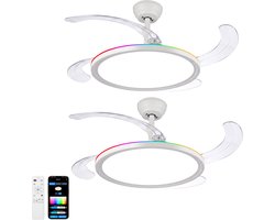 Oraymin Set van 2 Plafondventilator met Lamp 50 cm – Uitschuifbare Transparante Bladen - CCT 3000K-6000K - RGB en 6 Snelheden