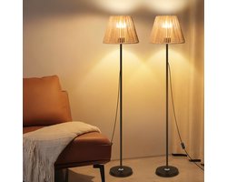 Oraymin Set van 2 Rotan Vloerlampen 140 cm – Staande Lampen met Gevlochten Kap – Voor Woonkamer en Slaapkamer – Zonder Lichtbron