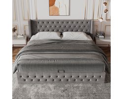 Orenvormig Gestoffeerd bed met veel opbergruimte - Tweepersoonsbed 140x190 cm met hydraulische functie - Grijs