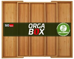 ORGA-BOX UNIVERSAL Besteklade van bamboe verstelbaar voor ladebreedte 400 - 600 mm tot 5 vakken voor lade diepte 473 mm (Binnenmaat)