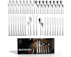 Organess 12 Persoons Bestekset (72-delig) - Lepels, Messen, Vorken, Steakmessen & Gebaksvorkjes - Vaatwasserbestendig Bestek - Glanzend Zilver / Edelstaal