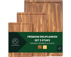 Organess 3-Delige Snijplankenset (38x25.3 / 30.5x20 / 23x15.2 cm) - Voor Keuken, Snijplanken, Serveerplank, Kaasplank, Borrelplank en Tapasplank - Snijplank Acacia Hout
