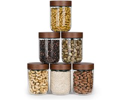 Organess Voorraadpotten Acacia deksel - 6 Delige set - Glas met deksel - Snoeppot - Glazen voorraadpotten