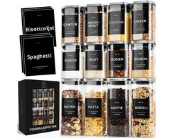 Organess Voorraadpotten RVS deksel - 12 Delige set - Glas met deksel - Snoeppot - Glazen voorraadpotten - 4x 1000ml & 8x 600ml