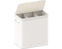 Organess wasmand 3 vakken - Wassorteerder - Wasmand met deksel - Opvouwbaar - 150L - Witte bamboe