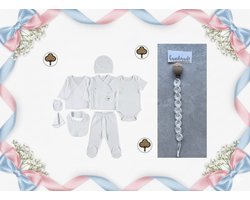 Organic 8-delige newborn kledingset met handgemaakte speenkoord - Jongens/meisjes - Baby - Newborn set - Babykleding - Babyshower cadeau - Kraamcadeau