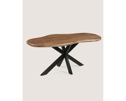 Organische Eettafel 180 cm Mangohout – Bruin – Zwart Metalen Matrix Onderstel – Modern Design – 4-5 Personen