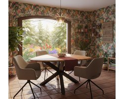 Organische Eettafel Mangohout Naturel 150 cm | Unieke Driehoekige Vorm | Robuuste Houten Tafel met Zwart Metalen Matrixpoot | Novihome