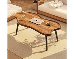Organische Salontafel (120x60) - Walnoot look - Wolkvorm Koffietafel in Notenhout Kleur - Salontafel zonder scherpe hoeken - Salontafel met dienbladblad - Wabi-sabi - Japandi Woonkamer Tafel met Opstaande Rand - Modern & Uniek Design