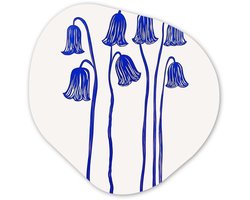 Organische wanddecoratie 40x40 cm - Organisch schilderij Bloemen - Blauw - Lijnen - Bloemblaadjes - Muurdecoratie woonkamer - Kamer decoratie - Schilderijen - Muurcirkel aesthetic