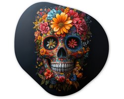 Organische wanddecoratie 40x40 cm - Organisch schilderij Bloemen - Kleurrijk - Schedel - Muurdecoratie woonkamer - Kamer decoratie - Schilderijen - Muurcirkel aesthetic