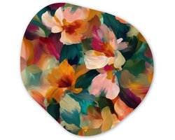 Organische wanddecoratie 40x40 cm - Organisch schilderij Harmonieus - Abstracte bloemen - Warme tinten - Muurdecoratie woonkamer - Kamer decoratie - Schilderijen - Muurcirkel aesthetic