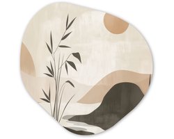 Organische wanddecoratie 40x40 cm - Organisch schilderij Japandi - Landschap - Beige - Muurdecoratie woonkamer - Kamer decoratie - Schilderijen - Muurcirkel aesthetic