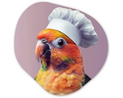 Organische wanddecoratie 40x40 cm - Organisch schilderij Papegaai - Koksmuts - Nieuwsgierig - Vogel - Muurdecoratie woonkamer - Kamer decoratie - Schilderijen - Muurcirkel aesthetic