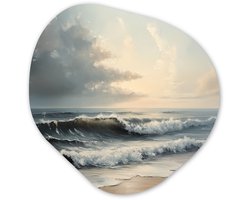 Organische wanddecoratie 40x40 cm - Organisch schilderij Strand - Zee - Zonsondergang - Muurdecoratie woonkamer - Kamer decoratie - Schilderijen - Muurcirkel aesthetic