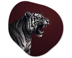 Organische wanddecoratie 40x40 cm - Organisch schilderij Tijger - Brult - Bordeaux - Muurdecoratie woonkamer - Kamer decoratie - Schilderijen - Muurcirkel aesthetic