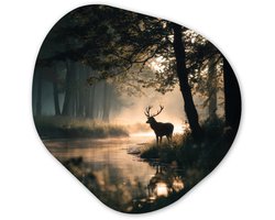 Organische wanddecoratie 60x60 cm - Organisch schilderij Hert - Bosbeek - Mystiek - Muurdecoratie woonkamer - Kamer decoratie - Schilderijen - Muurcirkel aesthetic