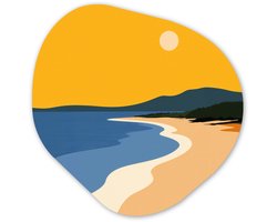 Organische wanddecoratie 60x60 cm - Organisch schilderij Kustlijn - Oranje lucht - Begroeiing - Muurdecoratie woonkamer - Kamer decoratie - Schilderijen - Muurcirkel aesthetic