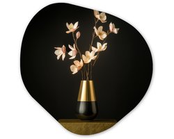 Organische wanddecoratie 60x60 cm - Organisch schilderij Sierlijk - Boeket - Goud - Vaas - Muurdecoratie woonkamer - Kamer decoratie - Schilderijen - Muurcirkel aesthetic