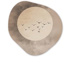 Organische wanddecoratie 60x60 cm - Organisch schilderij Vogel - Beige - Japandi - Muurdecoratie woonkamer - Kamer decoratie - Schilderijen - Muurcirkel aesthetic