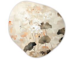Organische wanddecoratie 90x90 cm - Organisch schilderij Bloemen - Japandi - Wabi sabi - Muurdecoratie woonkamer - Kamer decoratie - Schilderijen - Muurcirkel aesthetic