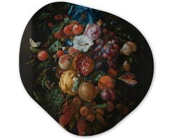 Organische wanddecoratie 90x90 cm - Organisch schilderij Festoen van vruchten en bloemen - Schilderij van Jan Davidsz. de Heem - Muurdecoratie woonkamer - Kamer decoratie - Schilderijen - Muurcirkel aesthetic