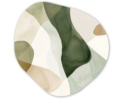 Organische wanddecoratie 90x90 cm - Organisch schilderij Japandi - Abstract - Groen - Muurdecoratie woonkamer - Kamer decoratie - Schilderijen - Muurcirkel aesthetic