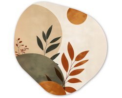 Organische wanddecoratie 90x90 cm - Organisch schilderij Vormen - Rond - Bladeren - Beige - Muurdecoratie woonkamer - Kamer decoratie - Schilderijen - Muurcirkel aesthetic