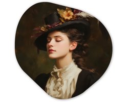 Organische wanddecoratie 90x90 cm - Organisch schilderij Vrouw - Victoriaans - Portret - Muurdecoratie woonkamer - Kamer decoratie - Schilderijen - Muurcirkel aesthetic