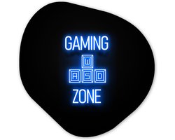 Organische Wanddecoratie - Kunststof Muurdecoratie- Organisch Schilderij - Gaming - Tekst - Gaming zone - Neon - Blauw- 40x40 cm - Asymmetrische spiegel vorm op kunststof