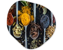 Organische Wanddecoratie - Kunststof Muurdecoratie- Organisch Schilderij - Lepel - Specerijen - Kruiden - Eten - Tafel- 90x90 cm - Organische spiegel vorm op kunststof