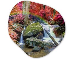 Organische Wanddecoratie - Kunststof Muurdecoratie- Organisch Schilderij - Regenboog - Waterval - Bomen - Stenen - Mos- 40x40 cm - Asymmetrische spiegel vorm op kunststof
