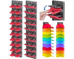 Organiseer je petten met deze set van 2 wandhouders voor 20 doppen - Ideaal voor kledingkast, hal en kinderkamer met veerklikclips en 2 montagetypes
