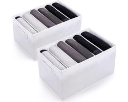 Organiser Wardrobe Storage System - 6 Grid Storage Boxes Drawer Organiser - Foldable Trouser Storage - Clothes Storage for Trousers Sweaters Jeans T-Shirts - White