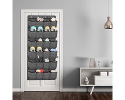 Organizer boven de deur voor schoenen, schoenenrek deur met 24 grote vakken, schoenenopslag, schoenenorganizer, hangende opbergtas voor slaapkamer, badkamer, kast, zwart