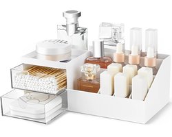 Organizer Make-up NEXA Wit Make-up organizers met veel vakjes - Make up bakjes vrijstaand met 2 lades - Organizer voor bureau en badkamer