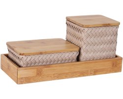 Organizer - Opbergmanden met bamboe deksel en rechthoekige tray - Bureau Organizer - Bureauhouder - Bureau accessoires Set - Set manden met deksel - Handgemaakt - Duurzaam - Organize (F)it ! - bruin- caffè latte