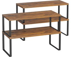 Organizer set keukenrek kruidenrek - uitbreidbaar en stapelbaar - metaal en hout - 195 D x 396 x 297 cm - bruin en zwart opbergrek