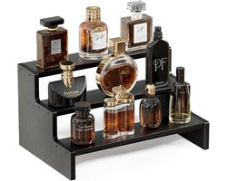 Organizer van hout, 3 niveaus, parfumdisplay, make-upstandaard, cosmetica-organizer, veelzijdig rek voor geuren, kaarsen, cosmetica, cupcake, vanity opslag, zwart
