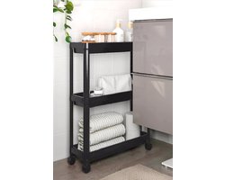 Organizers - keukentrolley smal - keukenrek - opbergrek - voorraadrek - badkamerrek op wielen - Zwart - 3 Laags