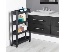 Organizers - keukentrolley smal - keukenrek - opbergrek - voorraadrek - badkamerrek op wielen - Zwart - 4 Laags