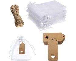 Organza zakken 50 stuks 20 x 30 cm grote witte zakken voor sieraden, cadeaus en bruiloften met trekkoord